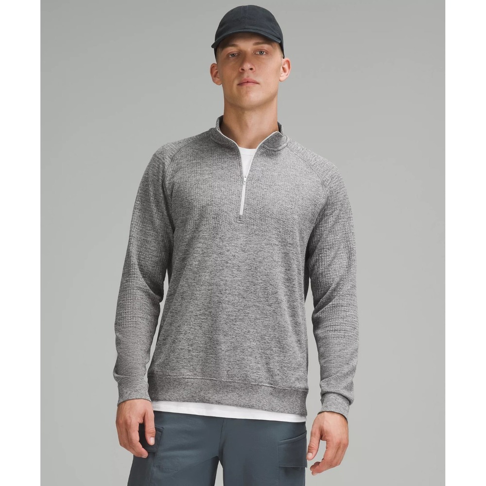 Lululemon Engineered Warmth Shirt Mens Large Gray Heather 1/2 Zip Activewear Top